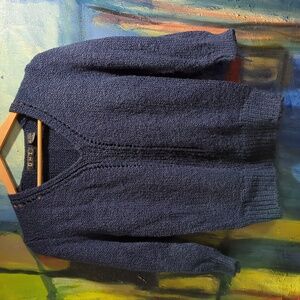 OHI Blue 3/4 Sleeve knit Sweate pleated shoulder/puff sleeves SZ medium VINTAGE